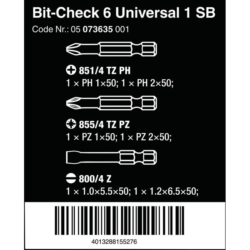 Wera Bit-Check 6 Universal 1 SB Bits Seti 05073635001