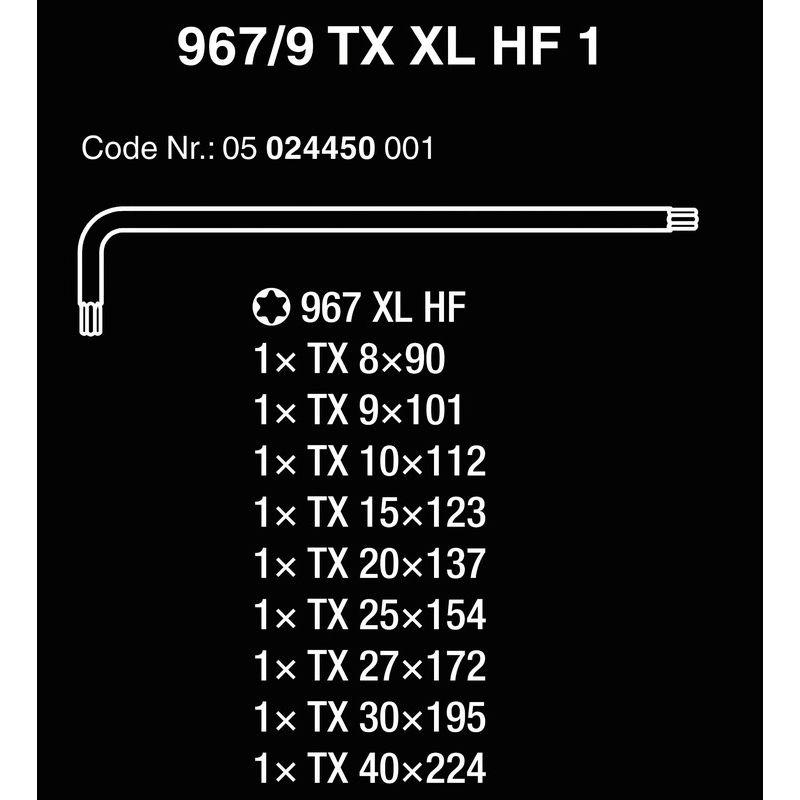 Wera 967/9 XL HF Torx Alyan Uzun Set 05024450001